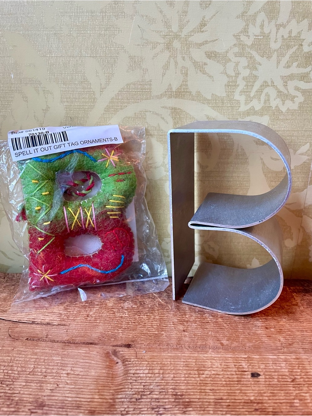 “B” Sundance Felt Gift Tag Ornaments & Metal Letter